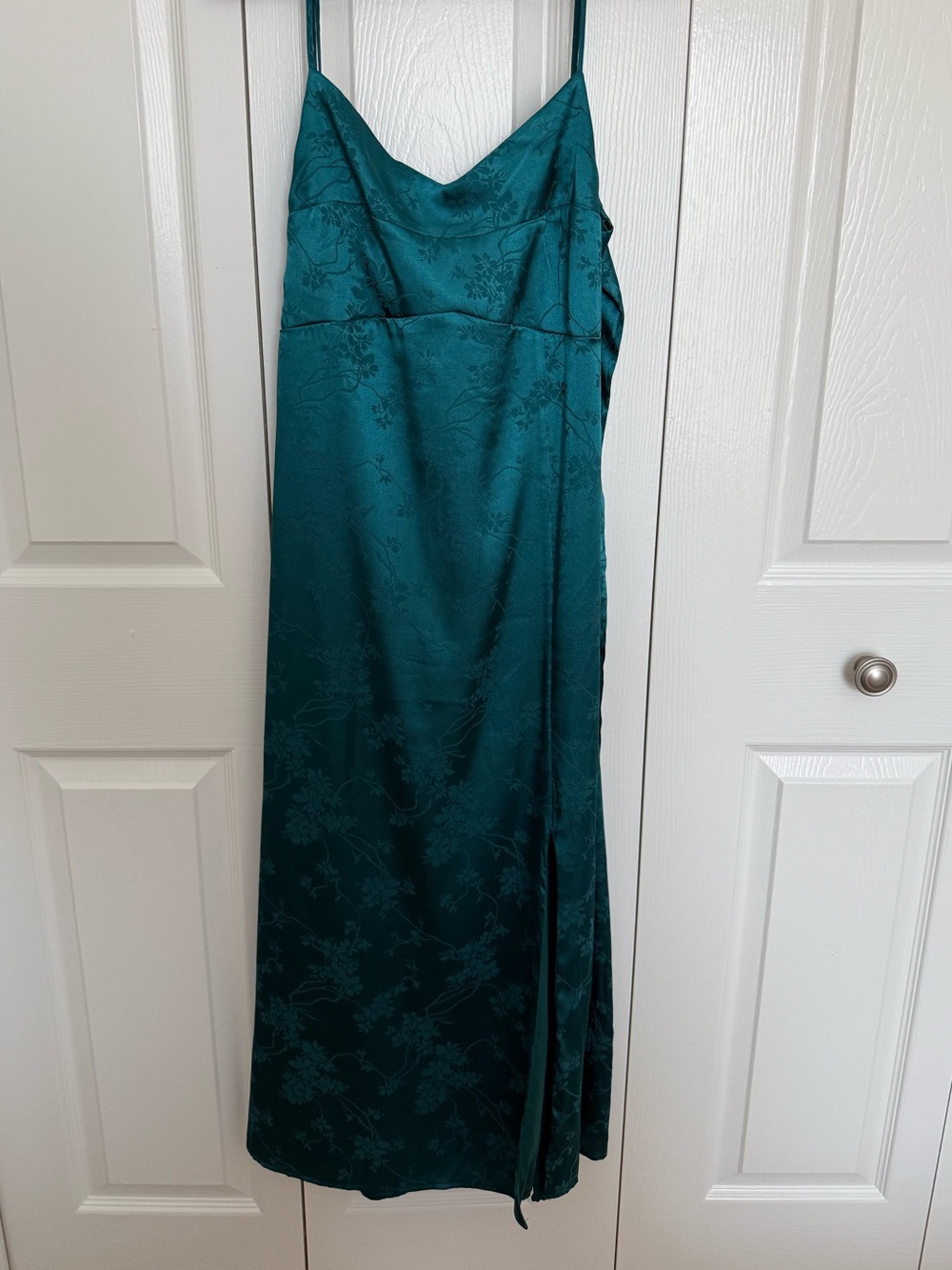 Altar'd State Cleo Satin Jacquard Dress Teal Floral Women's Size Large Formal